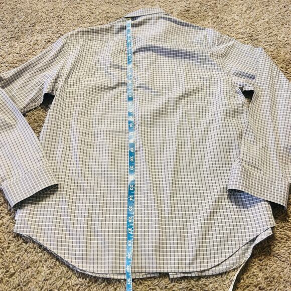 Armani Collezioni Shirt Mens Large Gray White Pattern Button Up Made in Italy - Picture 3 of 4